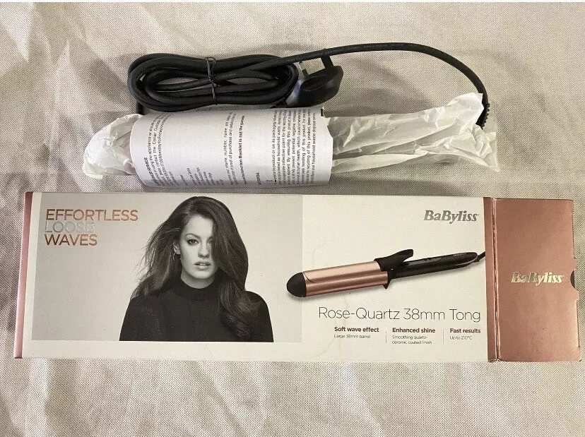 BaByliss Rose Quartz 38mm Tongs Tong Hair Curler Styling Gift Hair