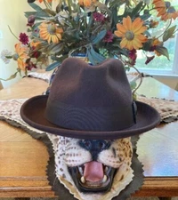 JAB by SCALA * MEN BROWN WOOL FEDORA HAT * XL * NEW PORK PIE CRUSHABLE 4 SEASONS