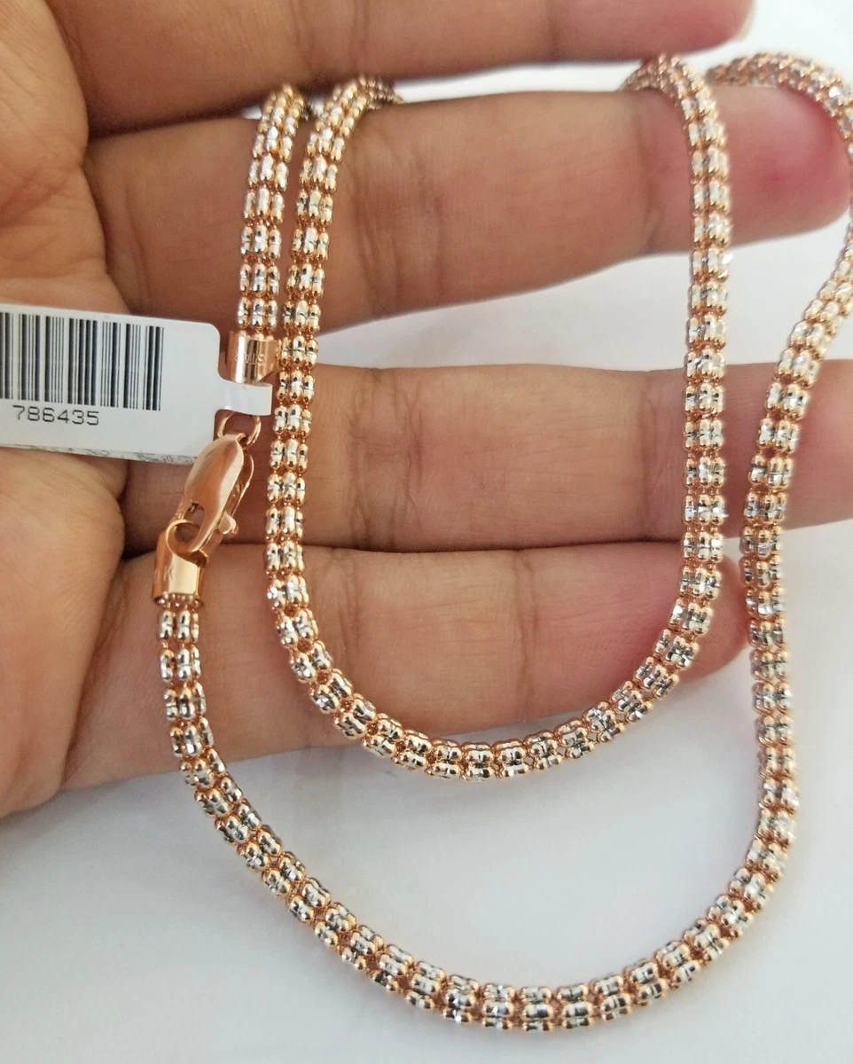 Real 10k Gold Rose Chain Tennis Necklace Diamond Cuts Shiny Men