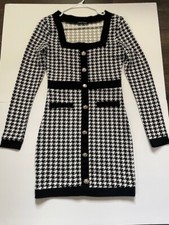 Shein Tall Houndstooth Print Square Neck Bodycon Dress (Size Small)