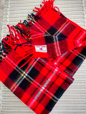 Vintage Troy Robe Red Tartan Plaid Stadium Lap Blanket Square Throw Fringe Scarf