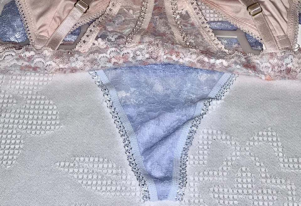 JESSICA SIMPSON 3 Piece Peach Floral Lace Thong Panty Bralette Set Womens S M L - Image 3 of 4