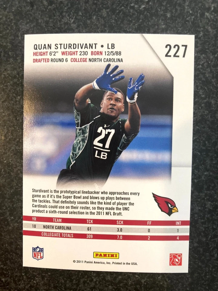 2011 R&S Longevity Football Card #227 Quan Sturdivant Rookie B23 - Image 2 of 2