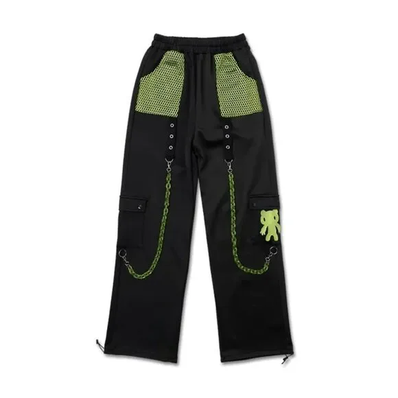 Gloomy Bear goth harajuku style vivid black and green pants | eBay