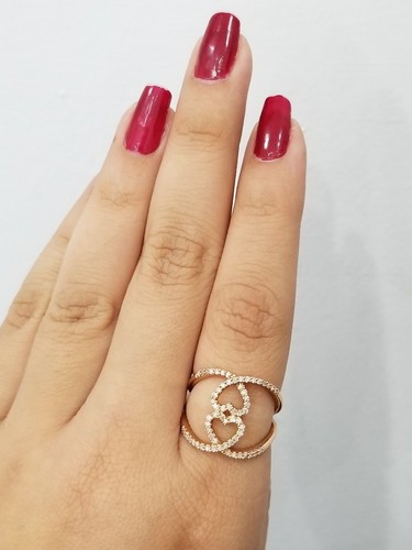 Rose Gold Diamond Double Heart Stackable Fashion Ring Anniversary Ladies Band - 第 7/10 張圖片