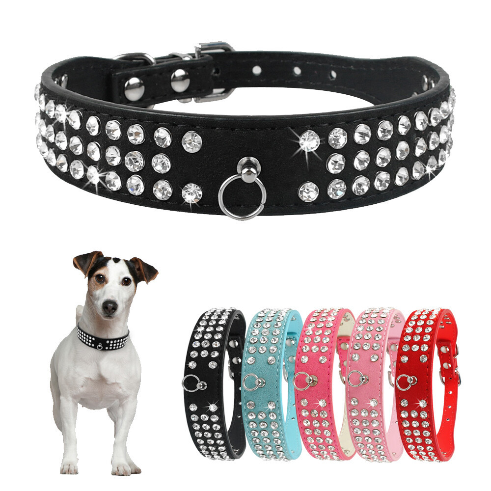 Rhinestone Suede Leather Pet Dog Collar Bling Crystal for Small Medium  Large Dog