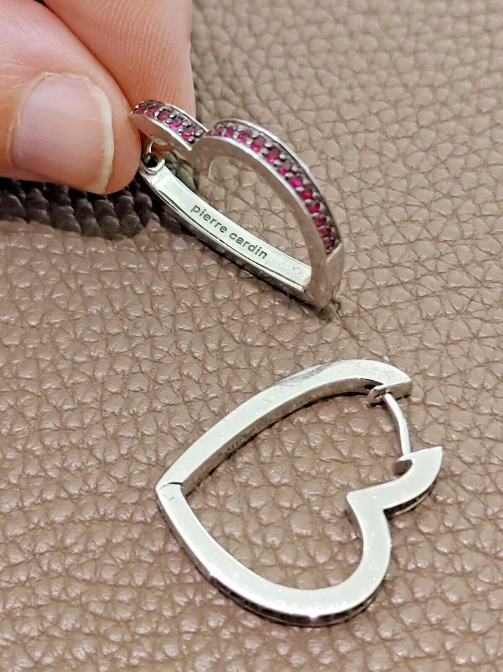 Creolen Herzform 925 Silber Zirkonia rot Pierre Cardin Damen Ohrringe - Bild 3 von 4
