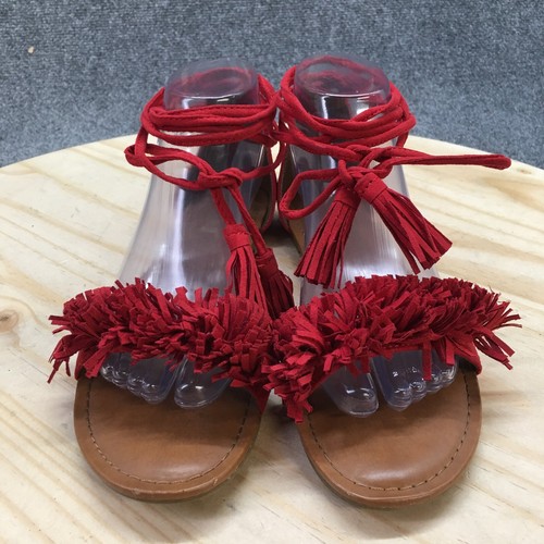 Brash Sandals Womens 8.5 Ankle Straps Red Faux Suede Open Toe Casual Comfort - Picture 6 of 16