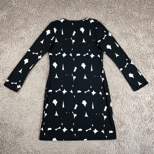 KENNETH COLE NEW YORK Black White Flare Sleeve Notch V-Neck Short A-Line Dress L - Picture 16 of 16