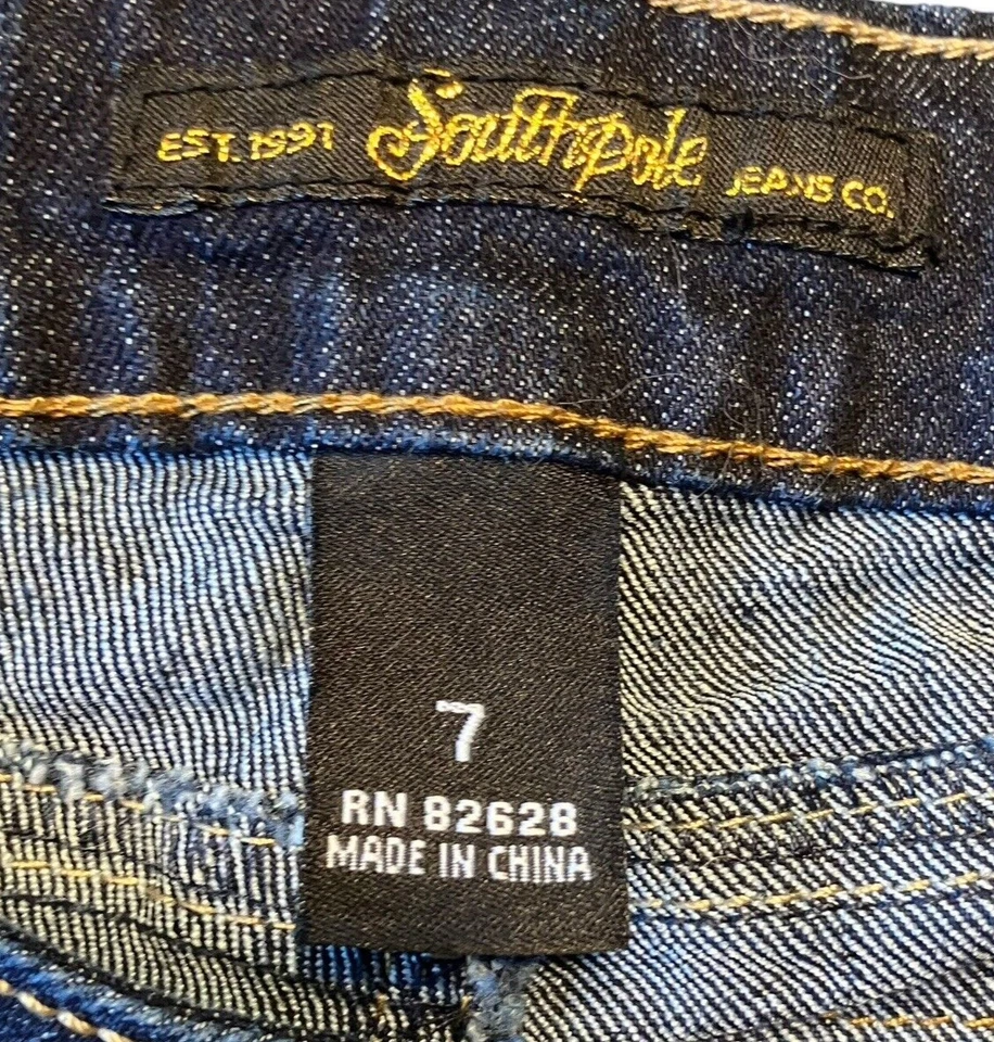 Southpole 女式百慕大牛仔裤 7 刺绣标志 Y2K 街头服饰休闲 — 第 3/4 张图片