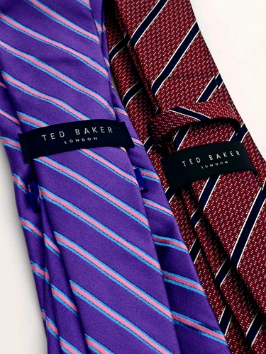 LKNW LOT of 2 TED BAKER Purple/Pink/Teal Red/Navy Silk Ties Stripes - Picture 4 of 4
