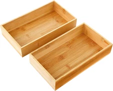 2 Bamboo Bathroom Trays – 9.8x5.5" Wood Vanity Organizers for Countertop