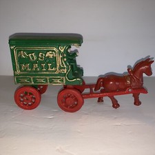 Antique Cast Iron Horse Drawn Mail Buggy With Man E25