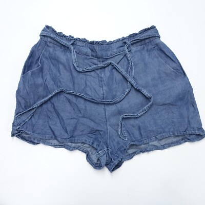 LC Lauren Conrad Shorts Women's Medium Blue Chambray Elastic Waist Belted Preppy