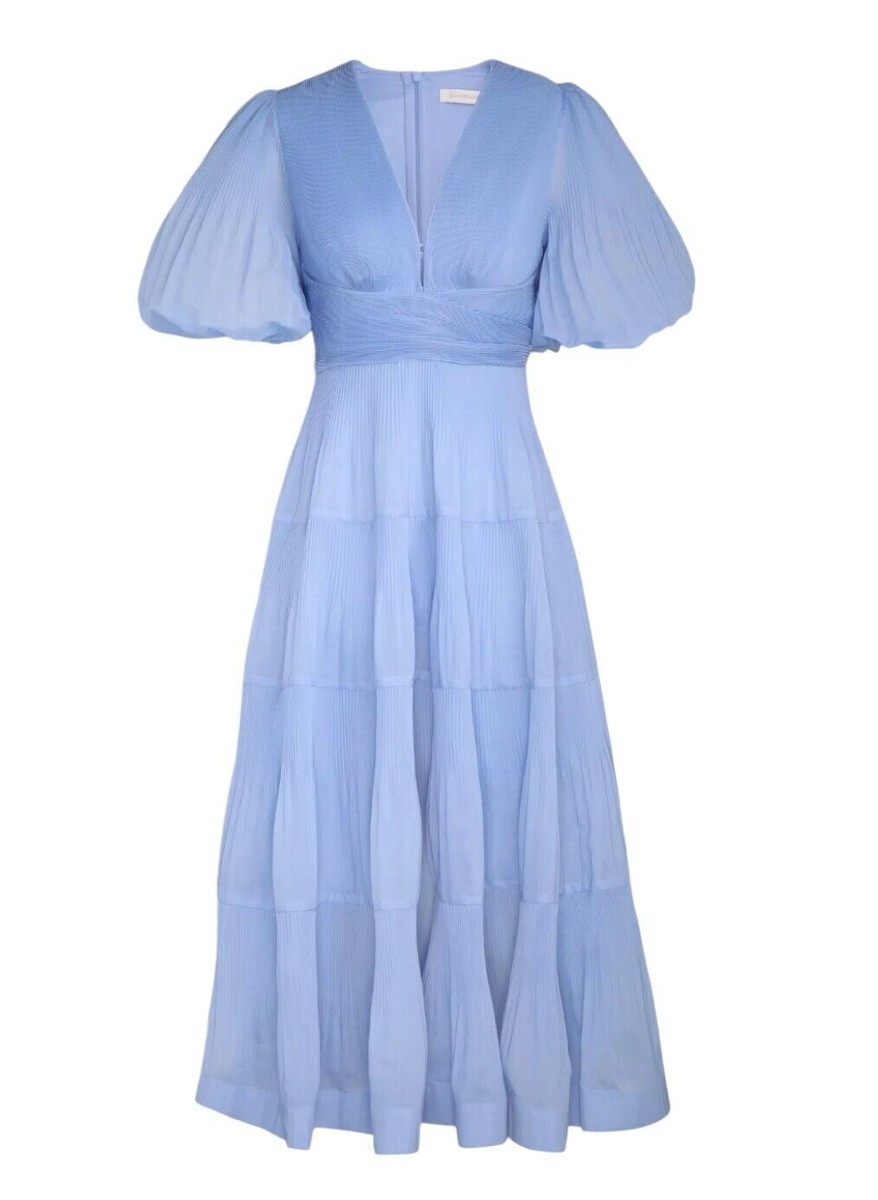 【Zimmermann】PLEATED MIDI DRESS 大人気 プリーツミディドレス Zimmermann Pleated Midi Dress |Plisse, Baby Blue, Jacaranda