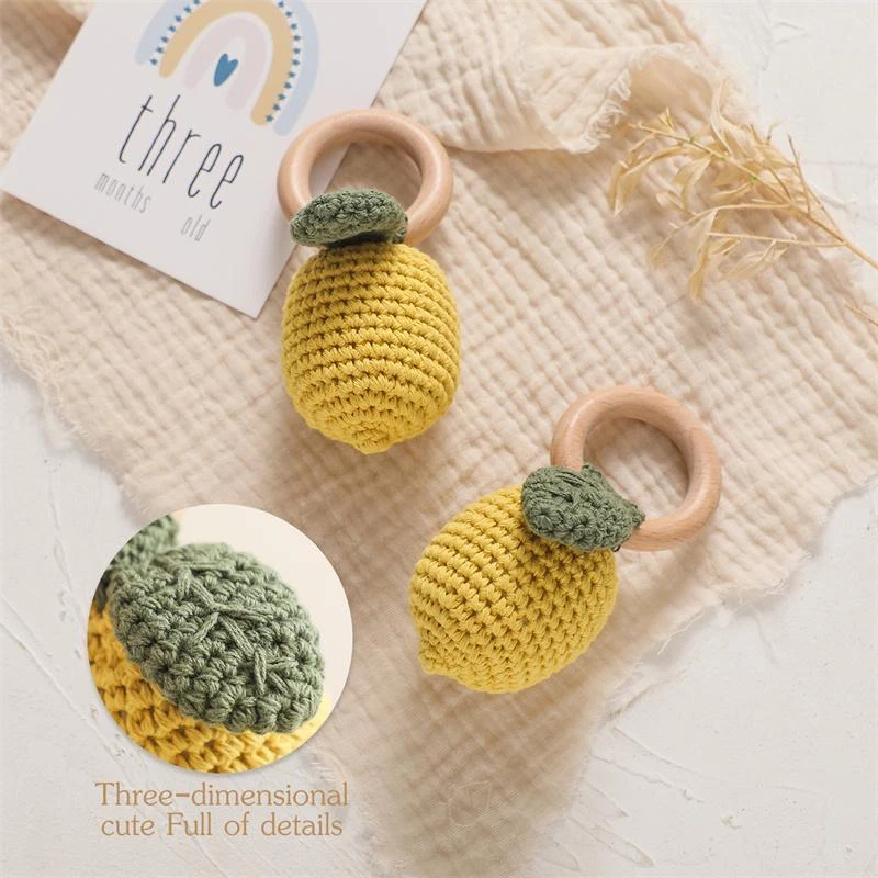 Lemon Crochet Toys Wood &Cotton Fruit Teether Music Rattle Baby Infant Mobile - Image 4 of 4