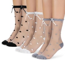 10 Pairs Polka Dot Sheer Socks Women Lace Ruffle Breathable Ankle Socks