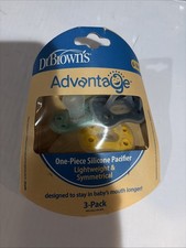 Dr Browns Advantage One Piece Silicone Pacifier 3 Pack -NEW GREEN YELLOW BLUE