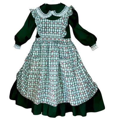 Dark Green Dress Lace Collar Plaid Cottage Colonial Pioneer Apple Pinafore  Apron | eBay