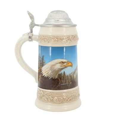 Gerz Germany Bald Eagle Beer Stein Meger Wildlife Art Pewter Lid 97% Zinn