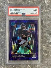 Justin Fields 2021 Donruss Optic Purple Shock Prizm Rated Rookie RC #204 PSA 9