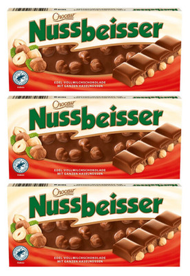 3x 100g (300g) Nussbeisser edel - Vollmilchschokolade mit ganzen Haselnüssen