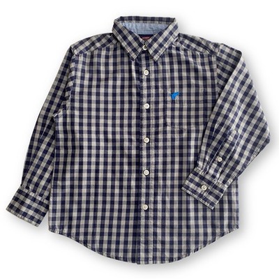 Wrangler Jeans Boys XS Blue Gingham Plaid Long Sleeve Collared Button Up Shirt