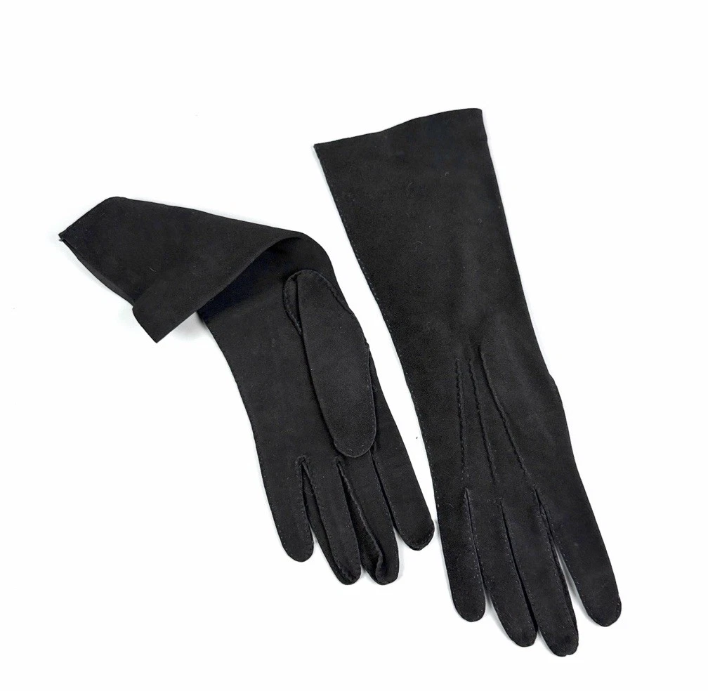 Bamberger's Black Washable Suede Long Gloves Vintage made in France Women's sz 7