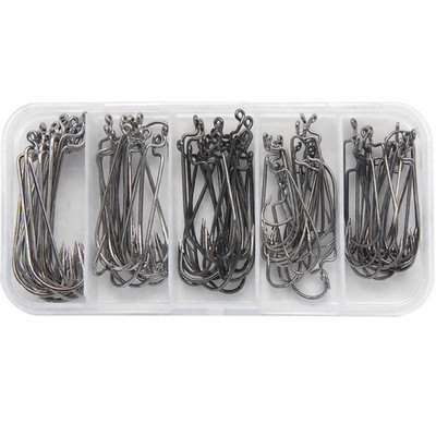 101PCS Offset Worm Hooks Set Narrow Gap Texas Rig Bass Fishing + Tackle Box
