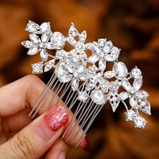 Crystal Bride Wedding Hair Comb Silver Flower Bridal Headpieces Leaf Hair Pieces