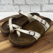 Birkenstock Mayari Womens Sz. 6 Regular Fit Pearl White Leather Toe Loop Sandals