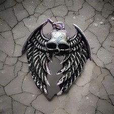 Vintage Winged Skull Pendant Gothic Pagan Charm 1990s NOS