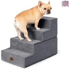 Dog Stairs for Bed 18" High 4-Step Pet Steps for Small Dogs and Cats Grey