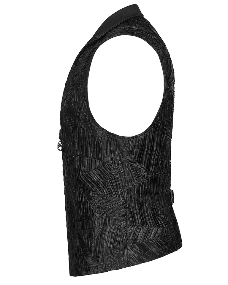 Punk Rave Mens Gothic Steampunk Pleated Waistcoat Vest Top Black Sateen Wedding - Image 3 of 4