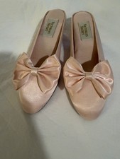 Victoria's Secret Vintage 1990s Womens Satin Bow Slippers 7/8 Blush Pink
