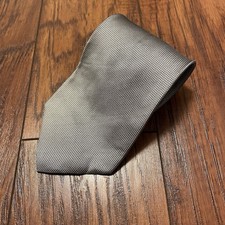 Perry Ellis Mens Neck Tie Grey Micro Squares Woven Classic 100 Silk Made in USA