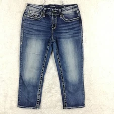Vigoss Womens Jeans Chelsea Capri Blue Denim Whiskering Stone Wash Heritage 10