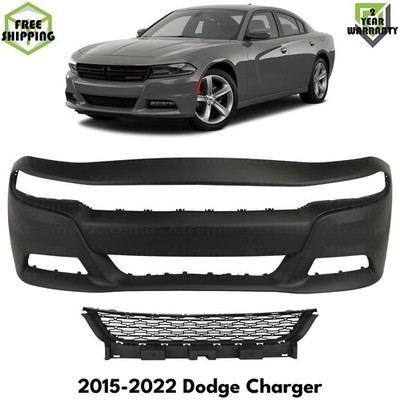 Front Bumper Cover Paintable & Bumper Grille Kit For 2015-2022 Dodge Charger