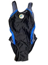 NWT Youth Size 10/26 Speedo Black and Blue Racing Swimsuit Bathing Suit Swimwear