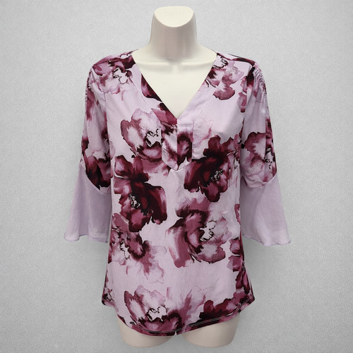 Diana Belle Womens Dark Floral Top Size S Ruched Bell Sleeve Romantic Coquette
