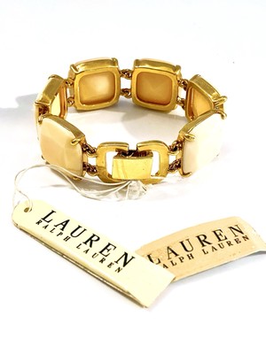 Ralph Lauren LRL Gold Tone Bracelet Elegant Boho Retro Square Costume Jewelry