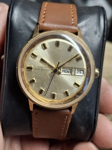Timex Marlin 1973 Gold Tone Mens Vintage 1970s Mechanical Handwind Watch...