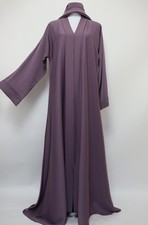 Dubai Abaya Closed Crinkle Semi Flare Umbrella Muslim Modest Dress Dusty Lilac