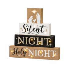 Glitzhome Lighted Wooden Nativity Block Sign, 12" Multicolor