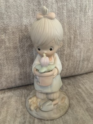 Vintage Enesco Precious Moments Figurine 1987 May Girl with Flower Pot