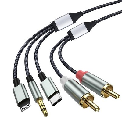 Lightning to RCA Stereo Cable, with USB C and 3.5mm Jack 2-Male Audio Aux Y...