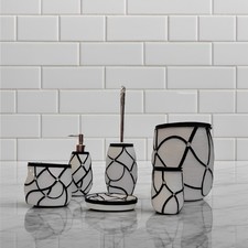 10"H White Modern Abstract Pattern Bathroom Accessories Set