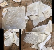 Lot 4 Antique 1940s 50s MADEIRA LINEN Embroidered DEADSTOCK Hankies w/LABELS