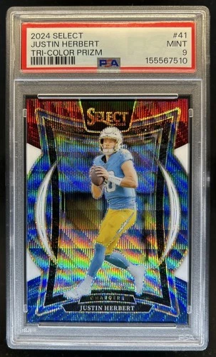 2024 Panini Select Justin Herbert Concourse Tri-Color Prizm #/299 Chargers PSA 9