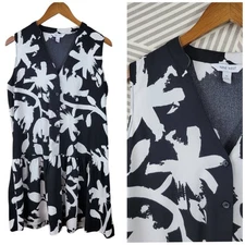 NEW Nine West Medium Dress Floral Black White Tank Drop Waist Flare Sleeveless 